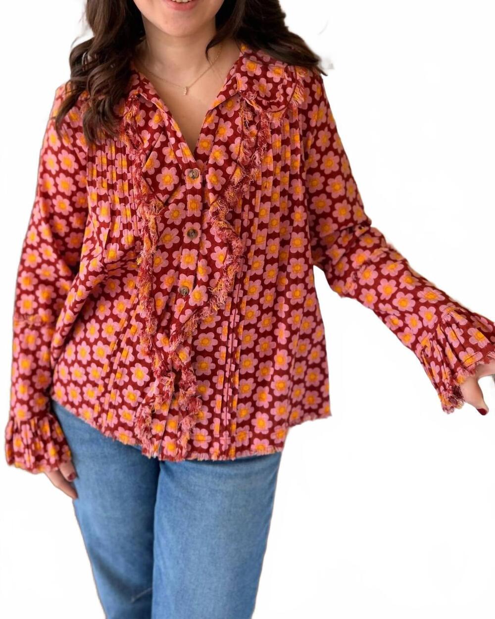 NEW IVY JANE ottilie retro floral blouse in berry multi